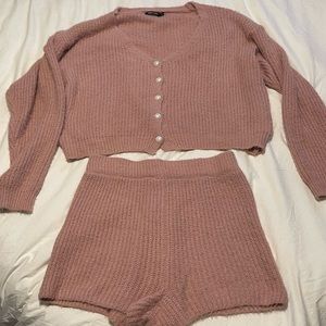Nasty Gal pink knit sweater lounge set